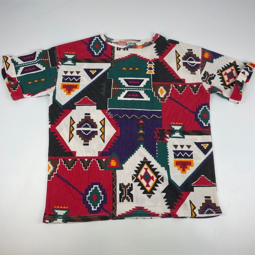 Vintage Simply Basic Womens Size L 80s Southwestern Oversize Shirt